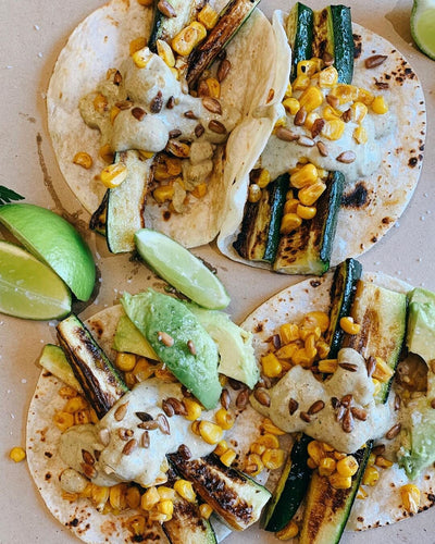 Grilled Zucchini Corn Tacos with Salsa de Pepitas