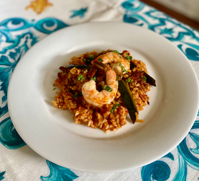 Mexican-Style Paella with Chorizo and Camarones