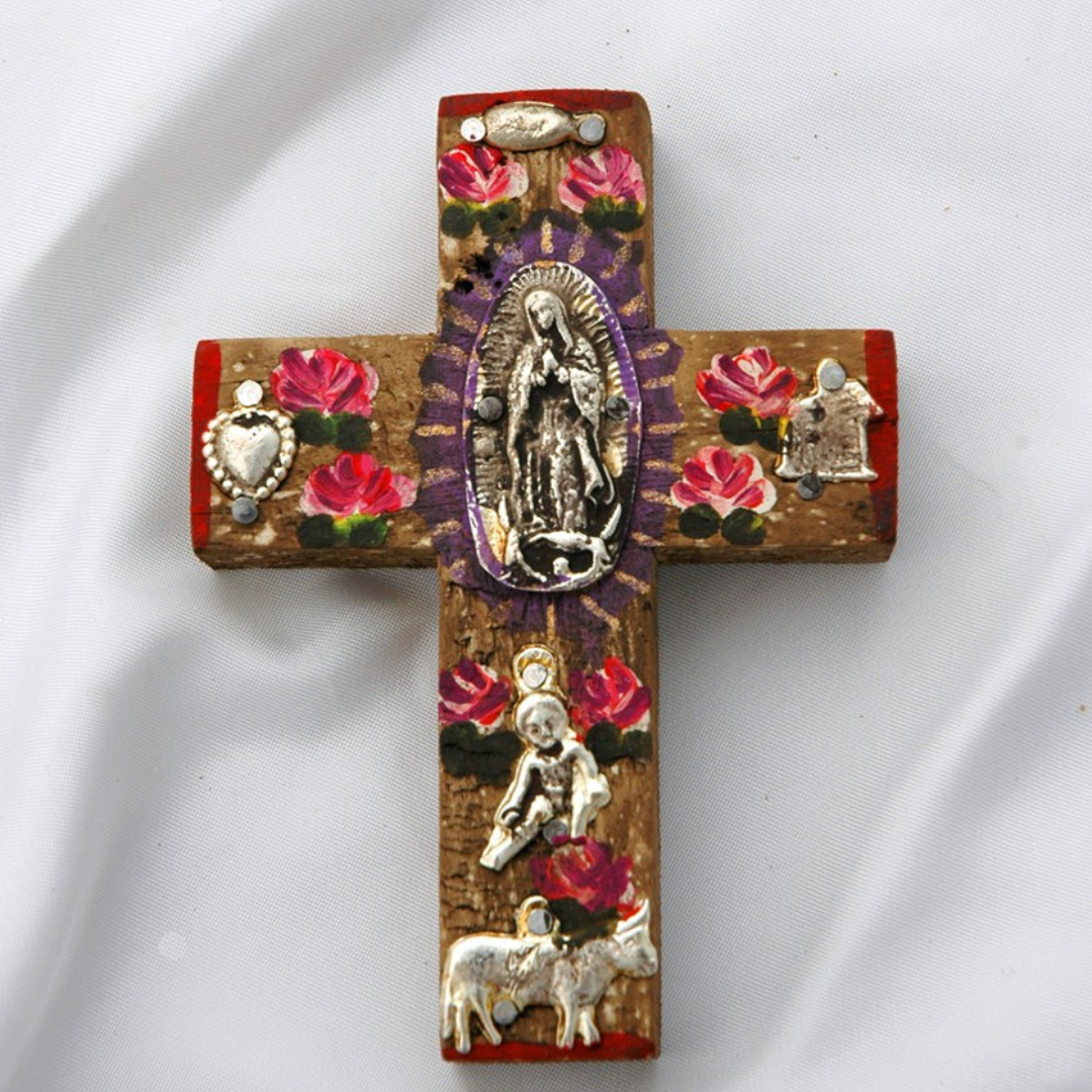 Milagros Virgen de Guadalupe Wodden Cross Mexico In My Pocket